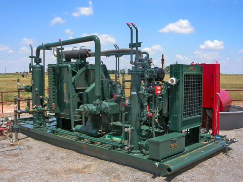 Natural gas compressor equipment at an industrial facility.