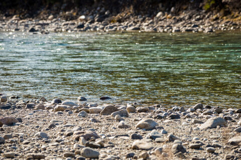 Rocky riverbed with flowing water